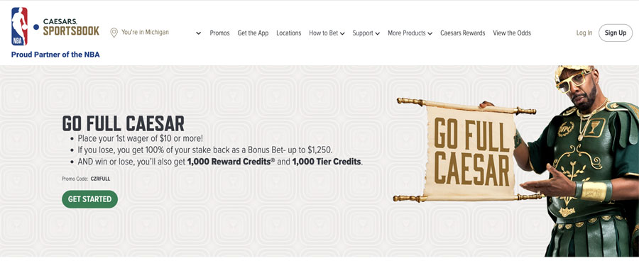 screenshot caesars sportsbook homepage